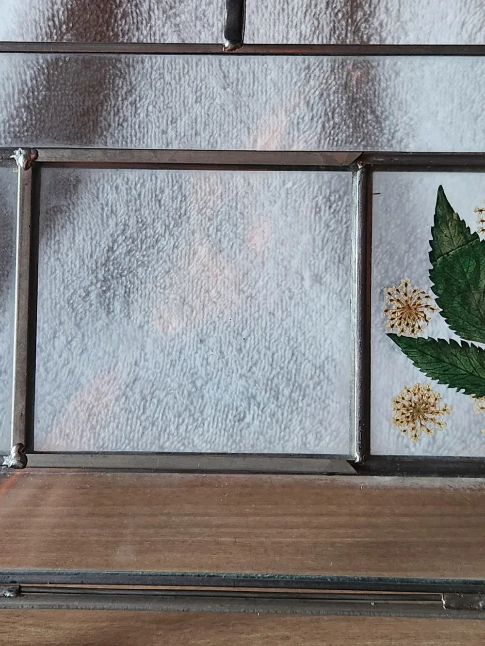 Silver Glass Jewelry Display Box with Pressed Floral Design